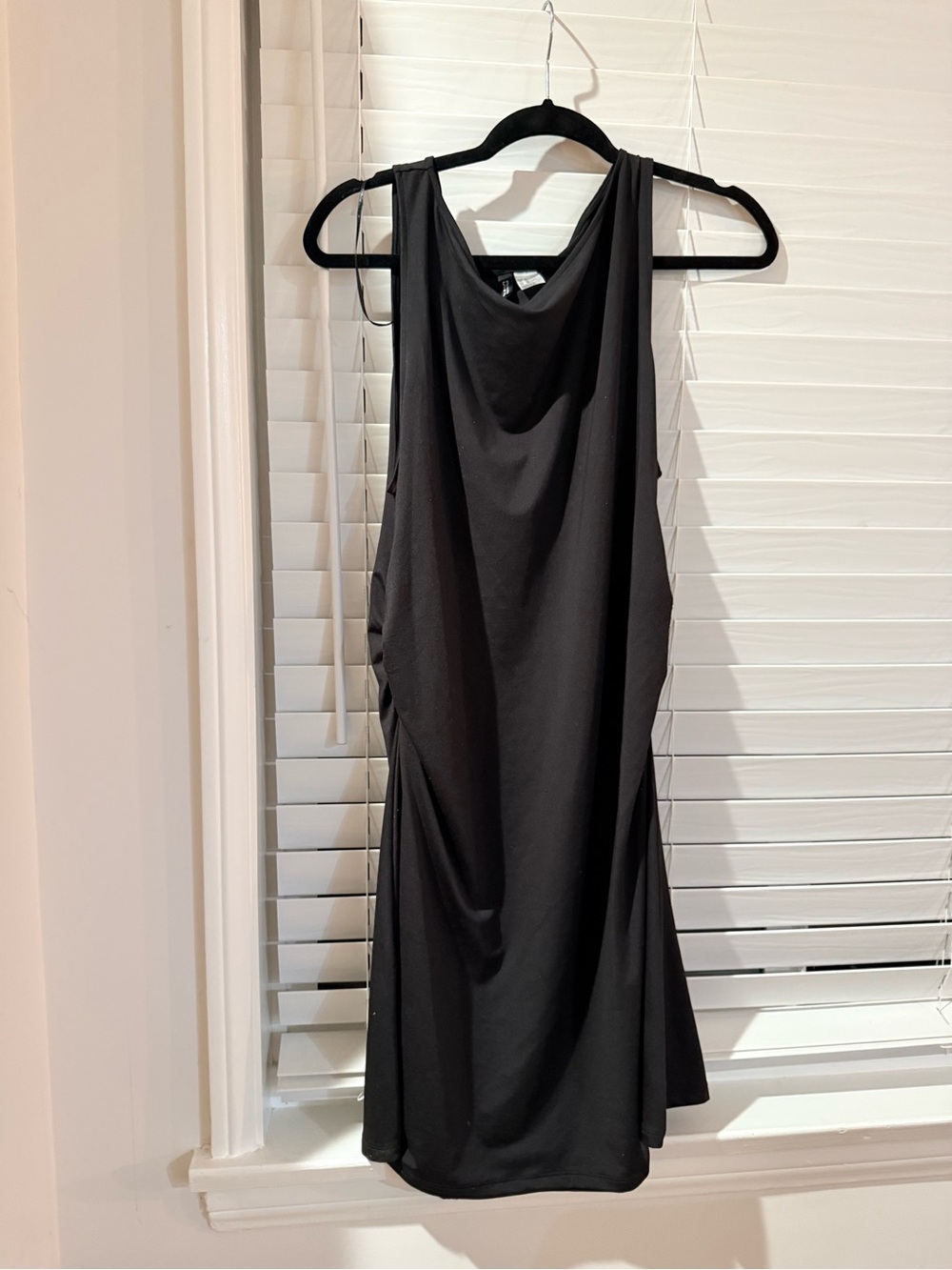 Divided Black Draped Neck Sleeveless Top